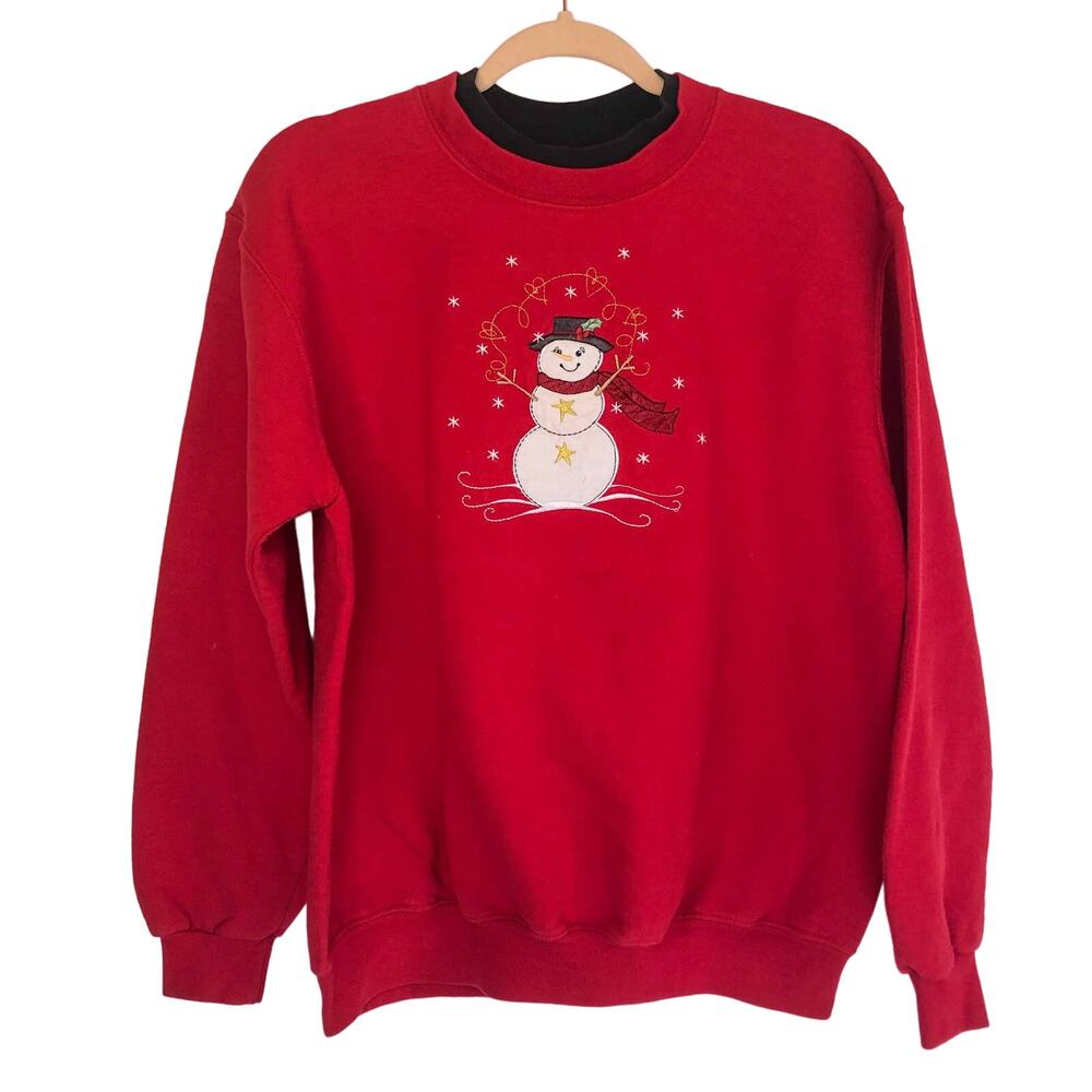 Grannycore Vintage Christmas Sweater Snowman Ugly Christmas Sweater Red Large